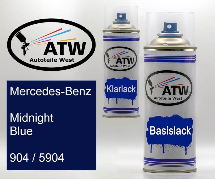Mercedes-Benz, Midnight Blue, 904 / 5904: 400ml Sprühdose + 400ml Klarlack - Set, von ATW Autoteile West.